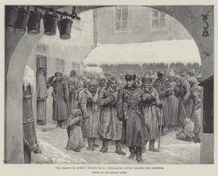 The Famine in Russia, Police in St Petersburg giving Billets for Lodgings