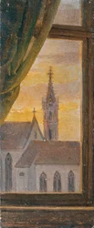 View Through a Window of a Gothic Church Tower