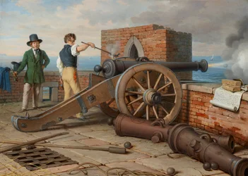 Artist Friends Firing a Cannon Shot at the Fortress Michele near Ostia (Ferdinand Jagemann and Peter Krafft)
