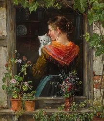 Young Woman with Cat