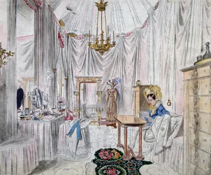 Dressing Room of Empress Carolina Augusta in Castle of Vienna, Watercolor on Paper by Johann Stephan Decker