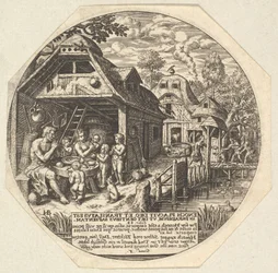 Enoch and His Family Surrounding a Meal Table and Holding Their Hands in a Gesture
