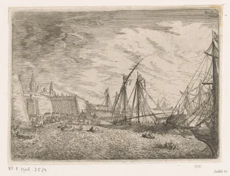 Harbor View with Sailing Ships and Galleys by a City Wall