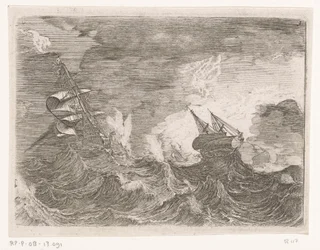 Five Sailing Ships at Sea During a Storm