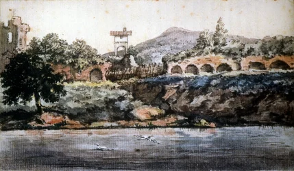 Rome - view of the Tiber, watercolor of Goethe. 19th century
