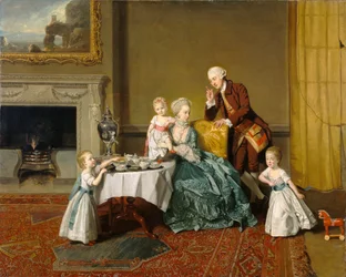 John Peyto-Verney, 14th Baron Willoughby de Broke and his Family in the Breakfast Room at Compton Verney