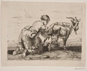 A Girl Milking a Goat