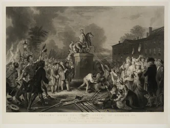 Pulling Down the Statue of George III, by the Sons of Freedom, At the Bowling Green, City of New York, July 1770, engraved by John C. McRae, after 1853