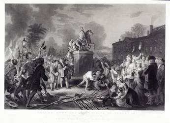Pulling Down the Statue of George III by the Sons of Freedom, at the Bowling Green, City of New York, July 1776