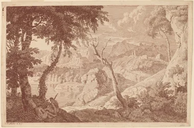Mountain Landscape with Two Men Resting