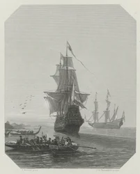 Arrival of Abel Tasman in New Zealand, 1642-1643, ca. 1865
