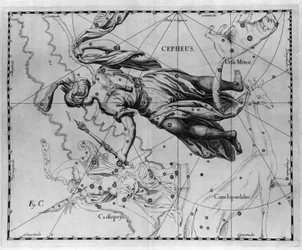 The constellation of Cepheus (or Cephee), king of Ethiopia. Plate drawn from Firmamentum Sobiescanum sive Uranographia by Johannes Hevelius