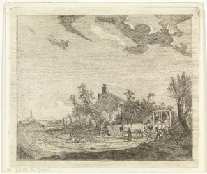 Horse and Cart in Front of a House