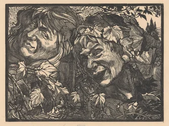 Two Bacchantes Surrounded by Vine Leaves