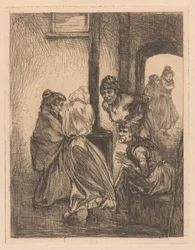 Four Women Huddled Around a Stove