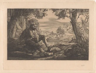 Seated Man in Hilly Landscape