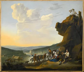 Southern Landscape with a View of a Bay, with Travelers Resting