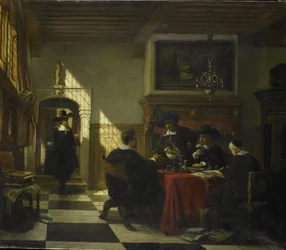 Company in 17th-century Costume at a Table with a Nautilus Cup