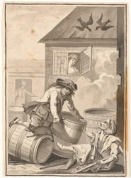 Jens Blok and Gunild. Illustration for Ludvig Holberg: Peder Paars 1772. (Book 2, Song 3)