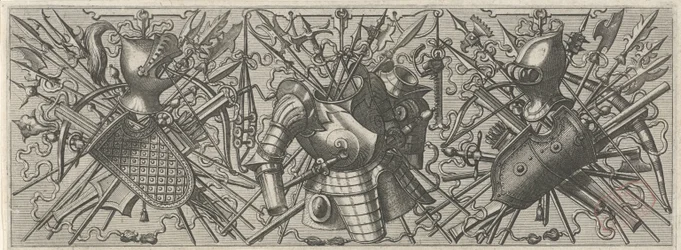 Frieze with a Helmet, Shield, and Crossed Weapons and Crossbows (Panoplia sev armamentarium)