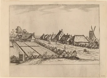 Fields and a Village Road with Post Mill