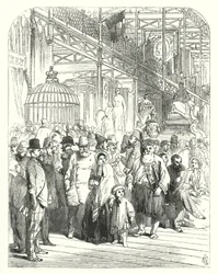 Exhibitors and visitors in the Crystal Palace, Hyde Park, London, venue of the Great Exhibition of 1851