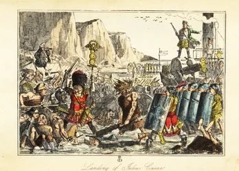 A Standard-bearer of the 10th Legion in Bearskin Leads Roman Infantry onto a Beach at Sandwich, 54BC