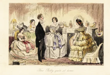 English Gentleman Visiting with a Lady and Her Daughters in a Drawing Room