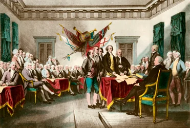Signature of the United States Declaration of Independence in 1776, engraving after the painting of John Trumbull (1756-1843), 1783, private collection