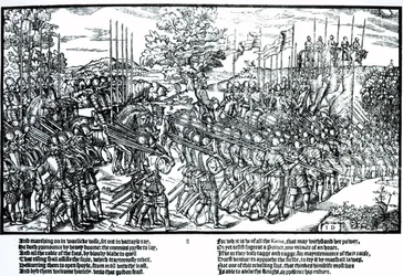 Sidney and the English Army on the March with Standards and Trumpets, Plate 8 from 