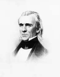 Portrait of James Knox Polk, American lawyer and politician who served as 11th President of United States, engraving after daguerreotype by Mathew Brady