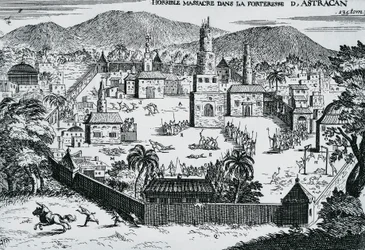 The Cossacks led by Stepan Razin attacking Astrakhan fortress in 1670, Russia