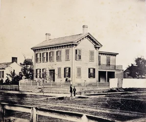 Abraham Lincoln posing before his Springfield, Massachusetts Home, c.1860s-1870s