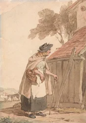 An Old Woman Carrying a Basket