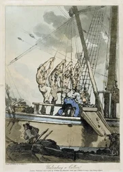 Unloading coal from a cargo and steamboat