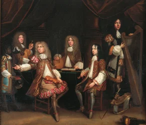 The Crimson Bedchamber, portrait group of gentlemen with musical instruments, traditionally said to depict the Cabal Ministry of King Charles II