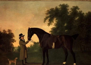 Portrait of Edward Wilmot Esq with Bay Hunter and Terrier in Stubton Park