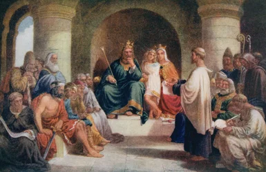 King Alfred submitting his laws to the Witan, illustration from 