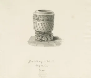 Font in Longdon Church: sepia drawing