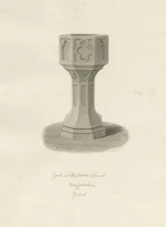 Font in Rolleston Church (sepia drawing), 1848