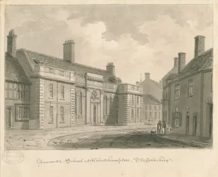 Wolverhampton - Grammar School: sepia drawing, 1837