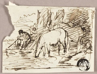Sketch of Watering Horses and Fisherman