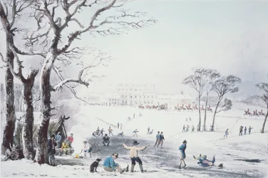 View of Buckingham House and St James Park in the Winter, pub. by R. Havell and Sons, 1810