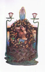 The garden by the bridge, illustration from The Garden of Kama (and other lyrics from India)