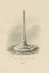 Rocester Churchyard - Cross: sepia drawing
