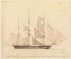 A 50-Gun Frigate with Her Staysails Hoisted, Calm and Fine, Awnings Spread, Mid 19th Century