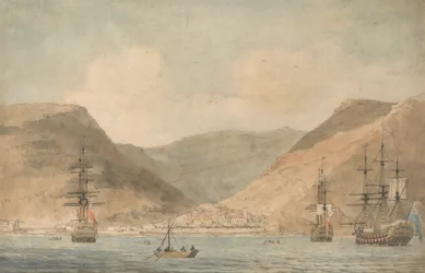 View of Jamestown, St. Helena, From the Sea with Shipping