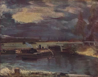 Barges on the Stour, with Dedham Church in the distance