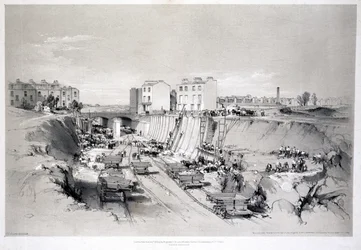Building the retaining walls at Park Street, Camden Town, 1836