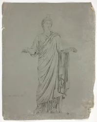 Antique Statue of Standing Goddess with Outstretched Arms